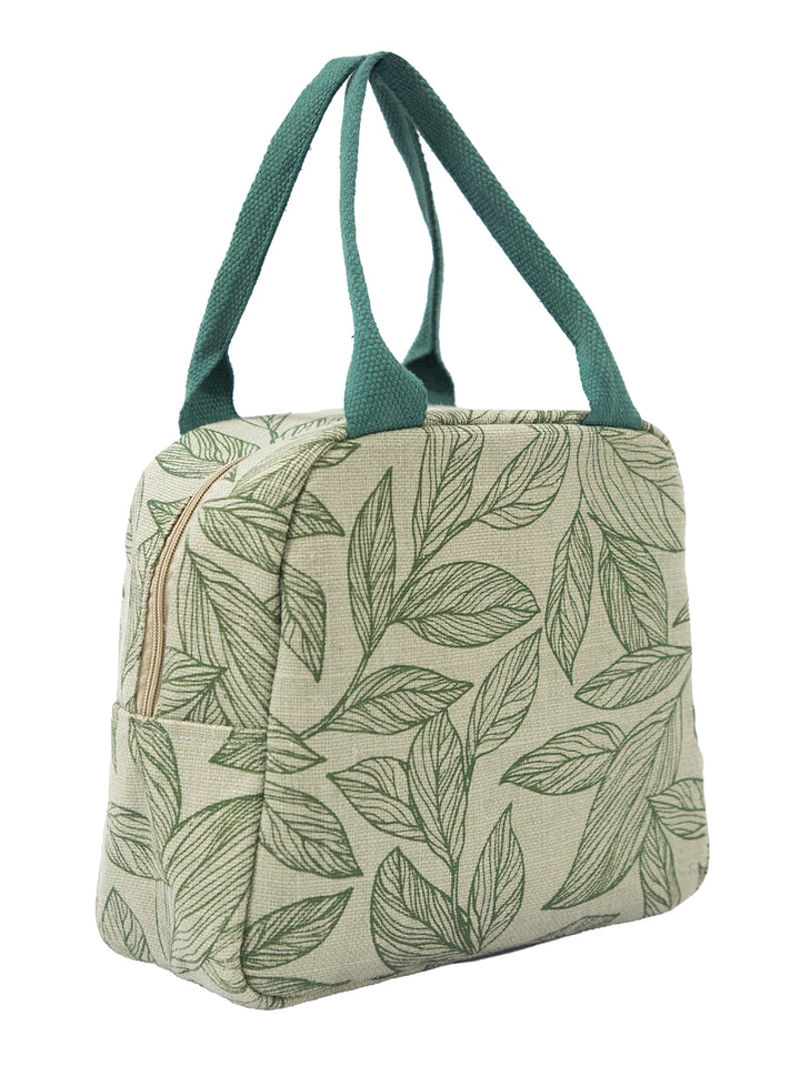 Botanical Print Insulated Jute Canvas Lunch Bag