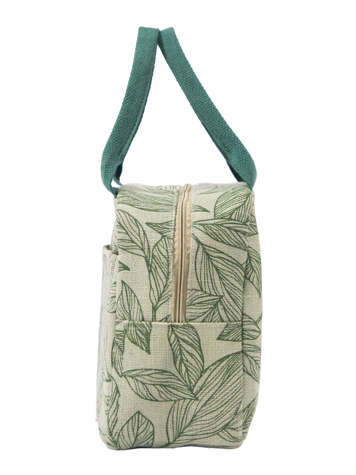 Botanical Print Insulated Jute Canvas Lunch Bag