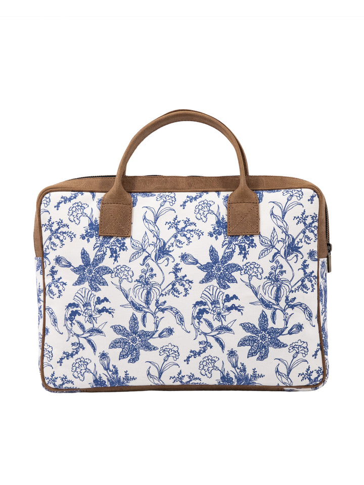 Blue Floral Canvas Laptop Bag