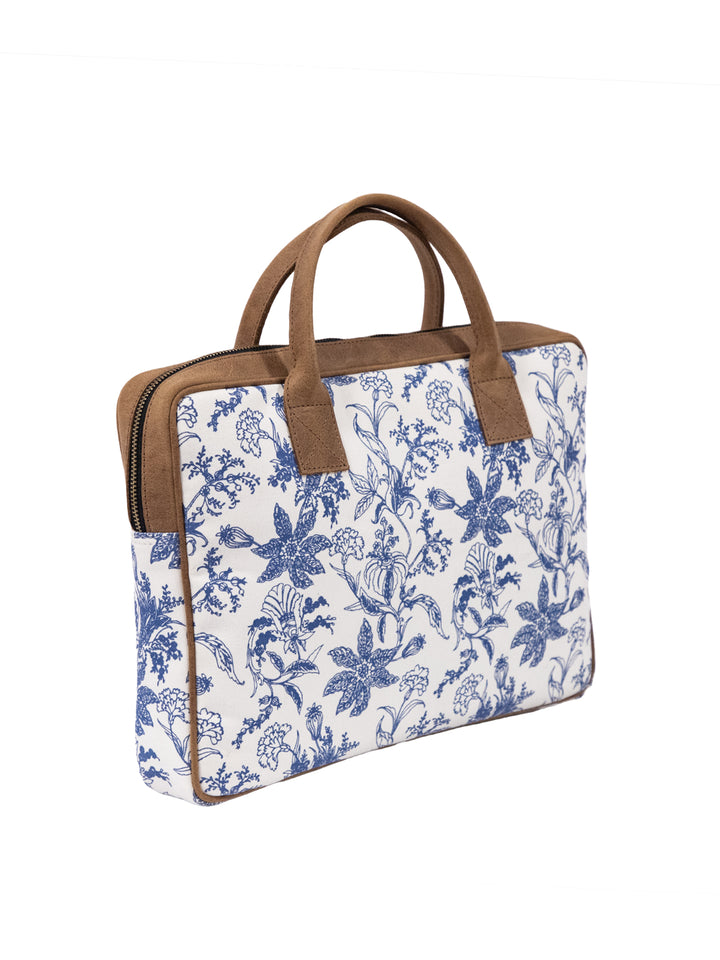 Blue Floral Canvas Laptop Bag