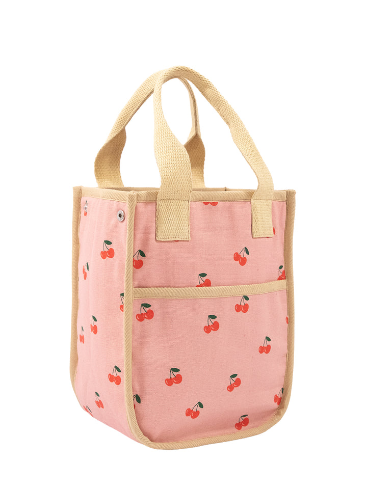 Cherry Print Insulated Cotton Canvas Lunch Bag