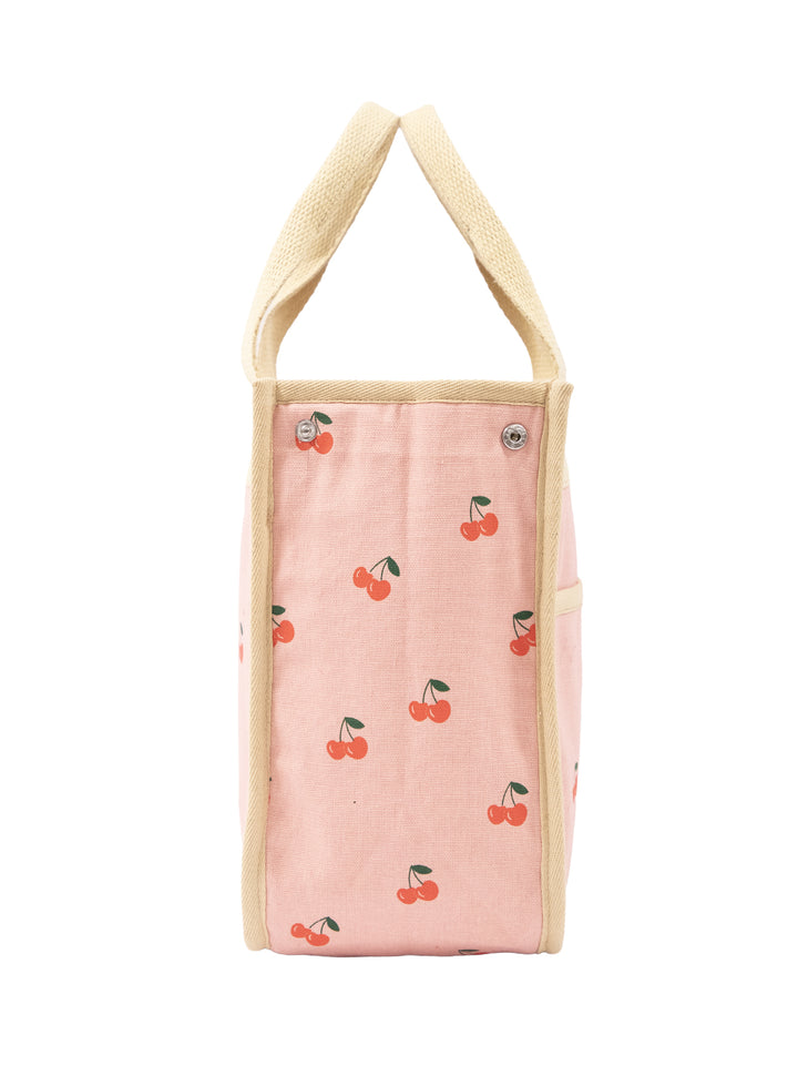 Cherry Print Insulated Cotton Canvas Lunch Bag