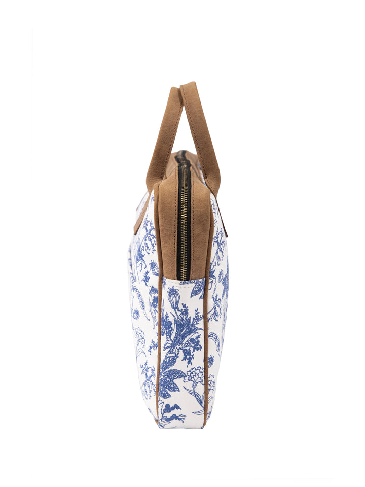 Blue Floral Canvas Laptop Bag