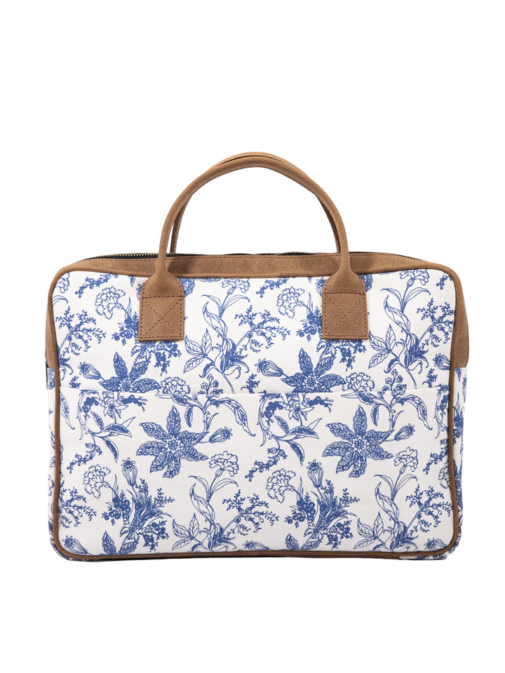 Blue Floral Canvas Laptop Bag