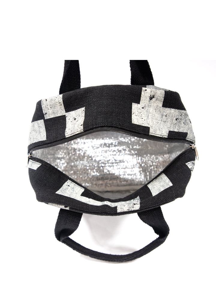 Urban Grid Washed Jute Lunch Bag