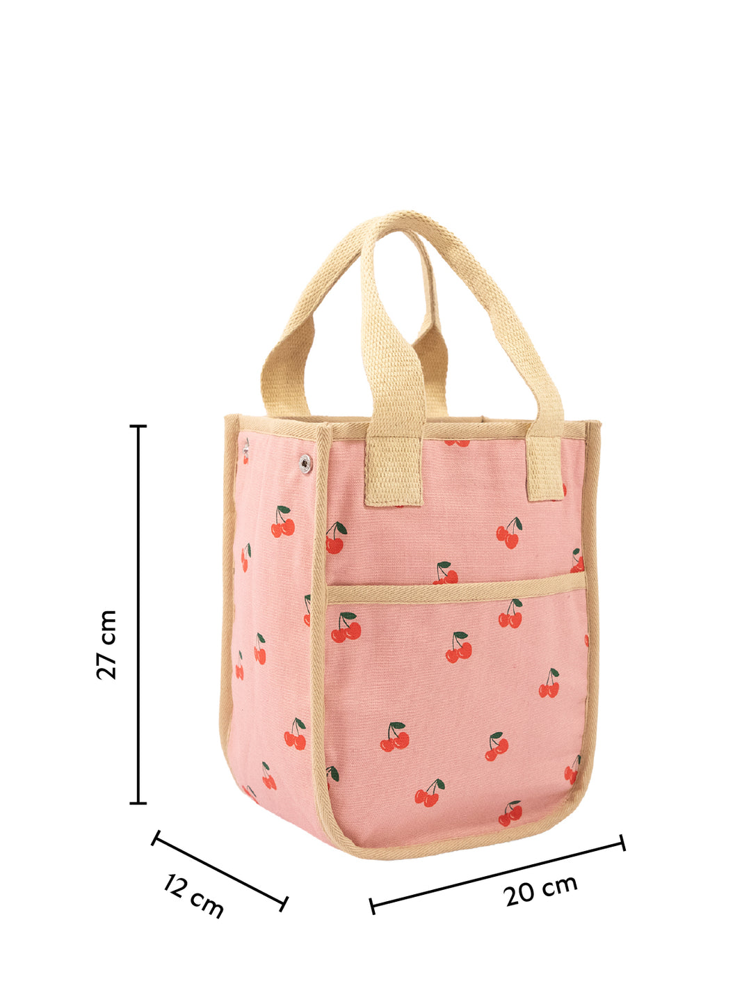 Cherry Print Insulated Cotton Canvas Lunch Bag