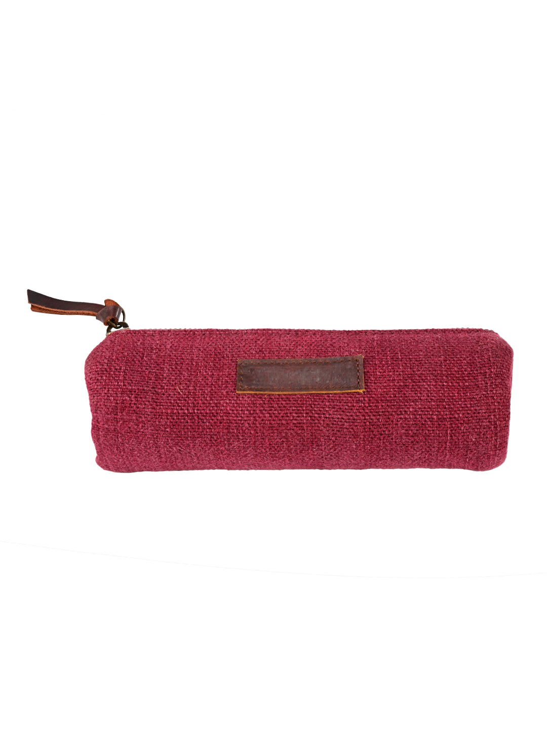Burgundy Washed Jute Pencil Pouch