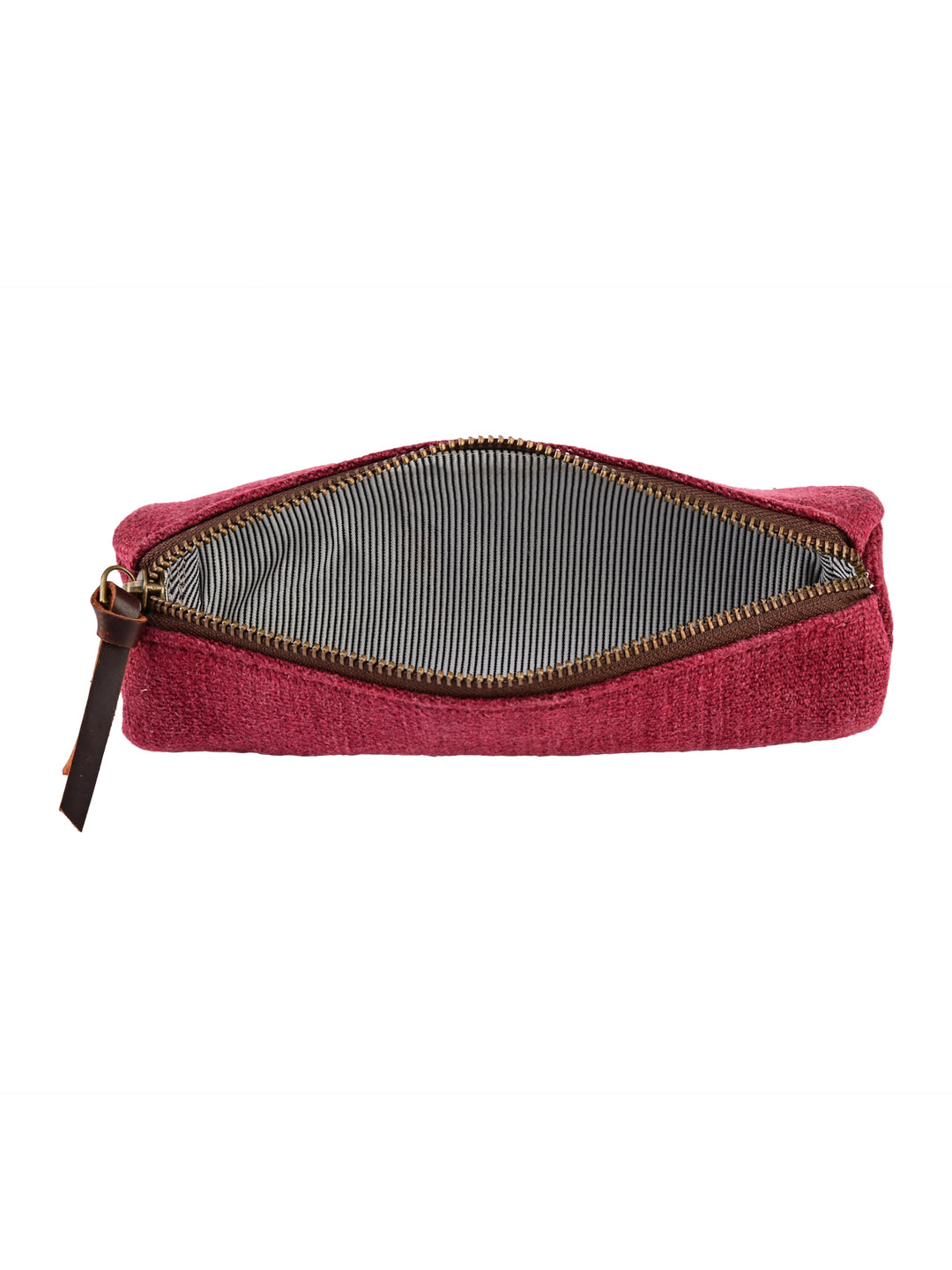 Burgundy Washed Jute Pencil Pouch