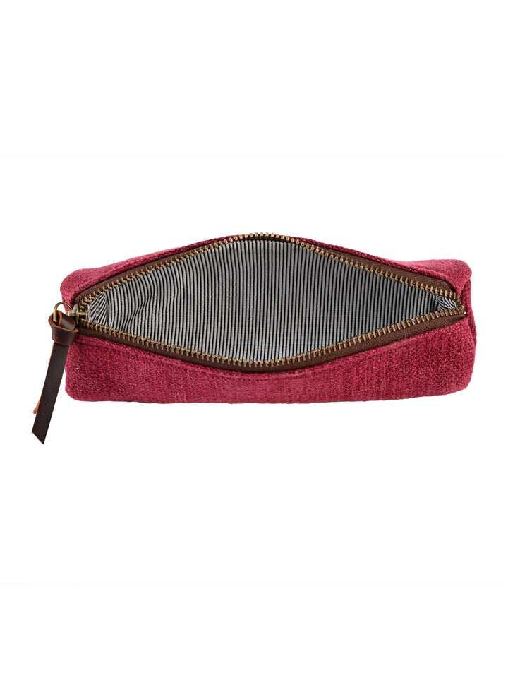 Burgundy Washed Jute Pencil Pouch