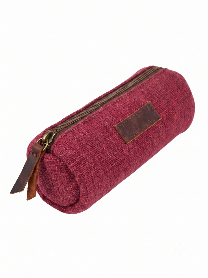 Burgundy Washed Jute Pencil Pouch