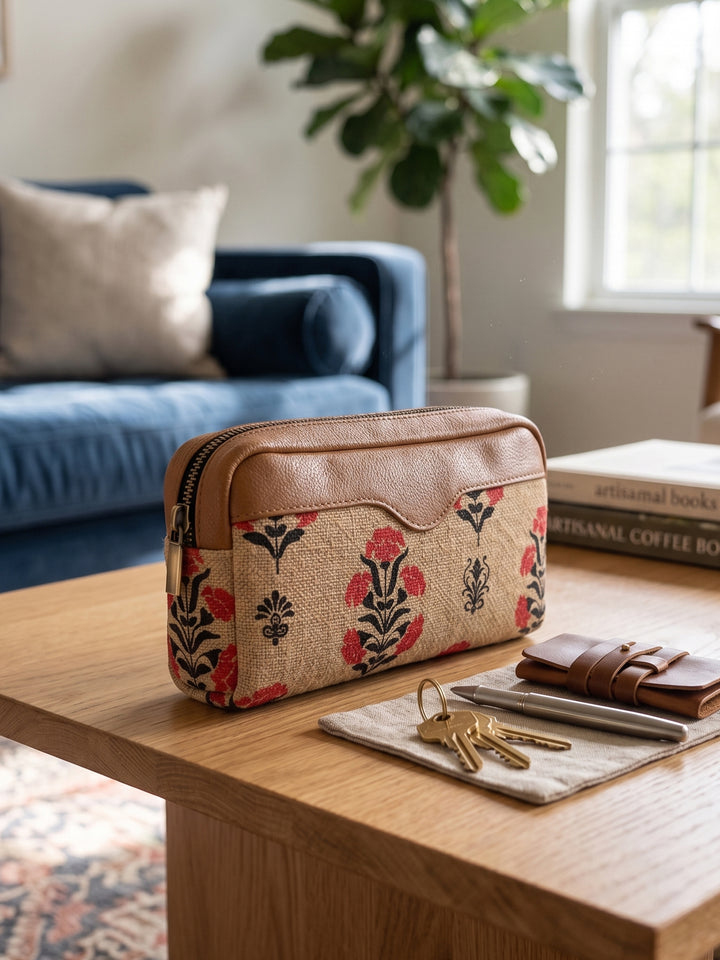 Blossom Block Print Clutch Pouch