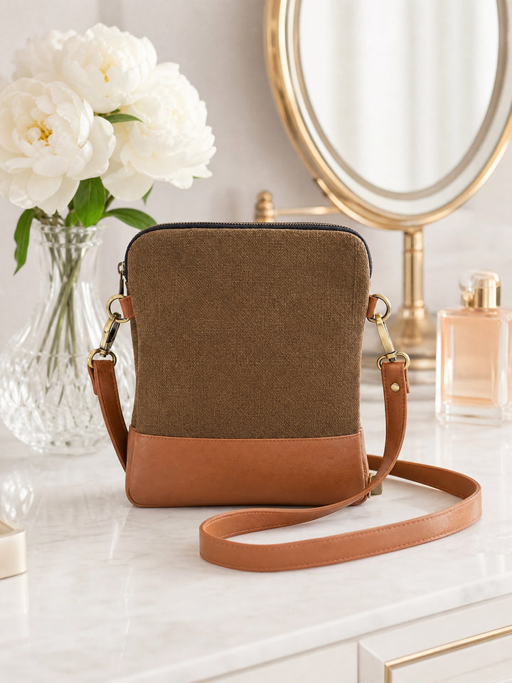 Cognac Washed Jute Crossbody Bag