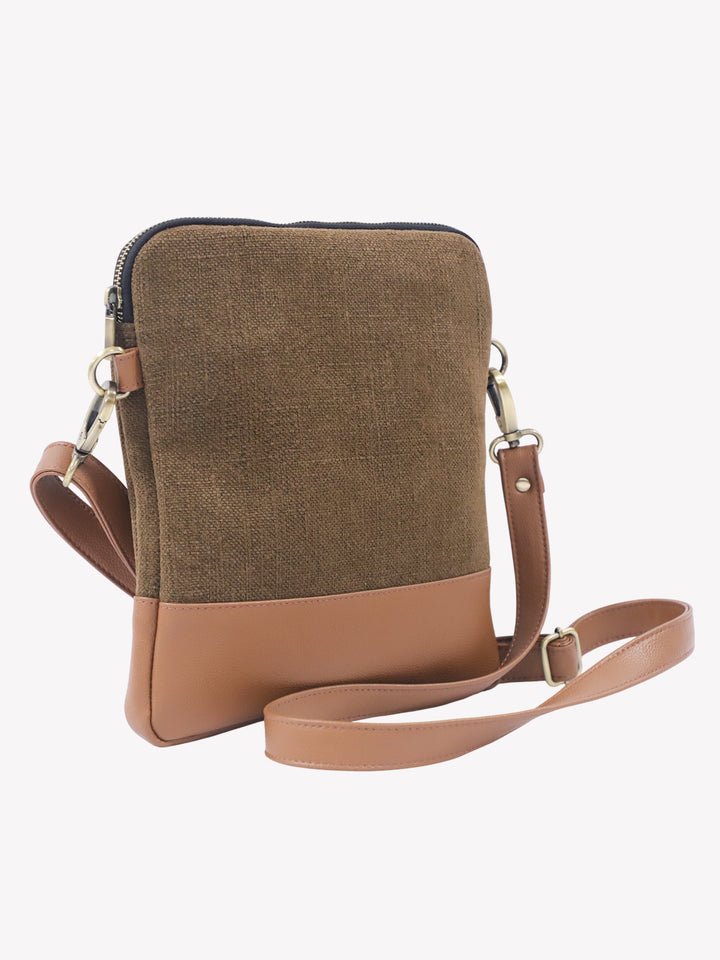 Cognac Washed Jute Crossbody Bag
