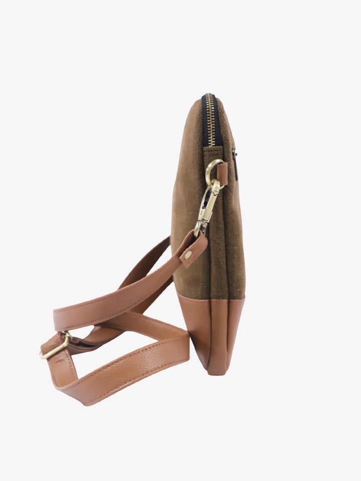 Cognac Washed Jute Crossbody Bag