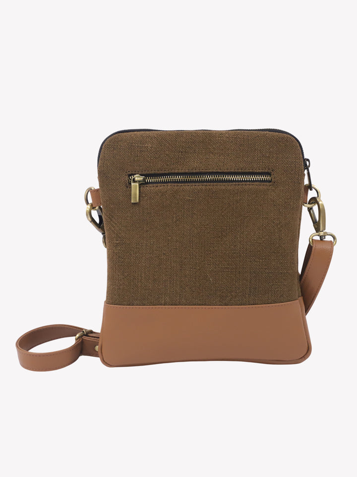 Cognac Washed Jute Crossbody Bag