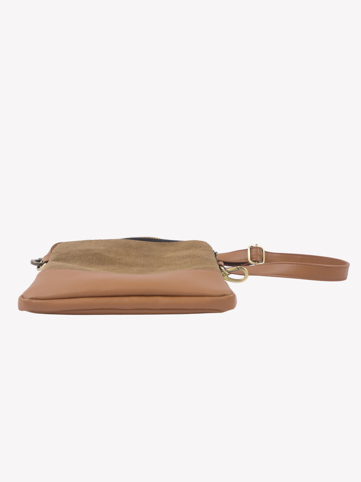 Cognac Washed Jute Crossbody Bag