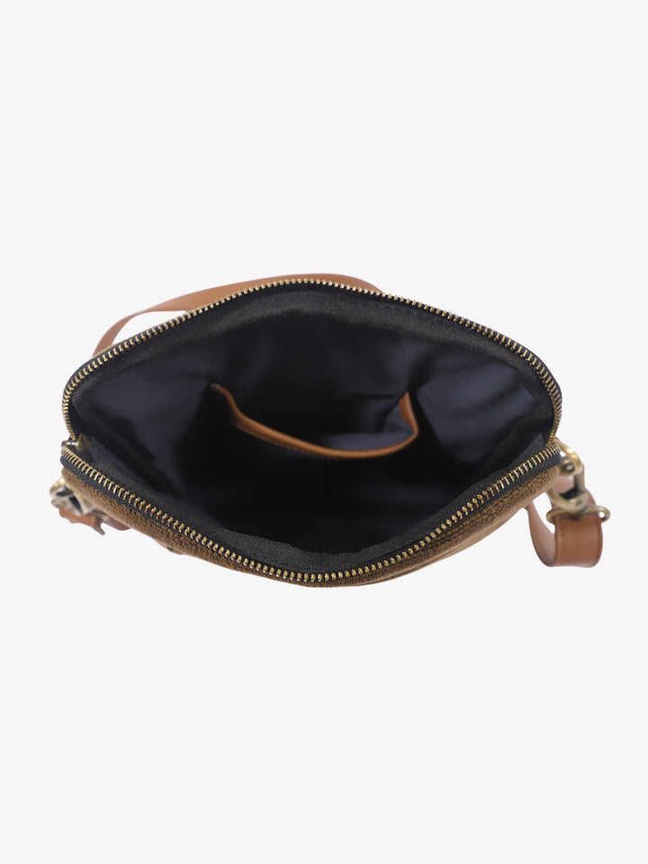 Cognac Washed Jute Crossbody Bag
