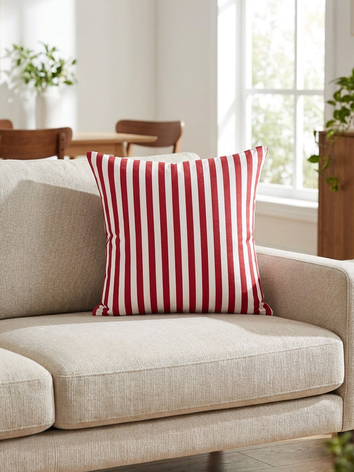 Crimson Classic Stripe Canvas Cushion Cover
