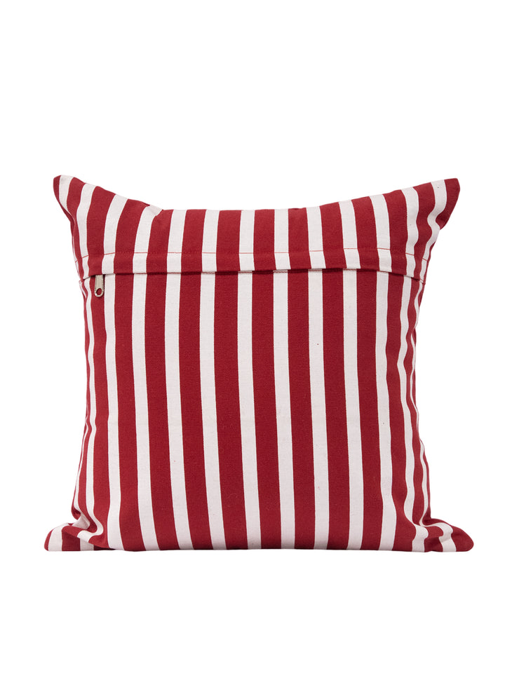Crimson Classic Stripe Canvas Cushion Cover