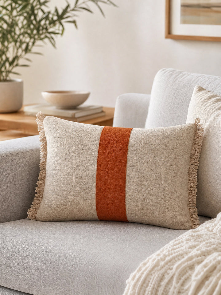 Ember Single Stripe Washed Jute Lumbar Pillow Cover