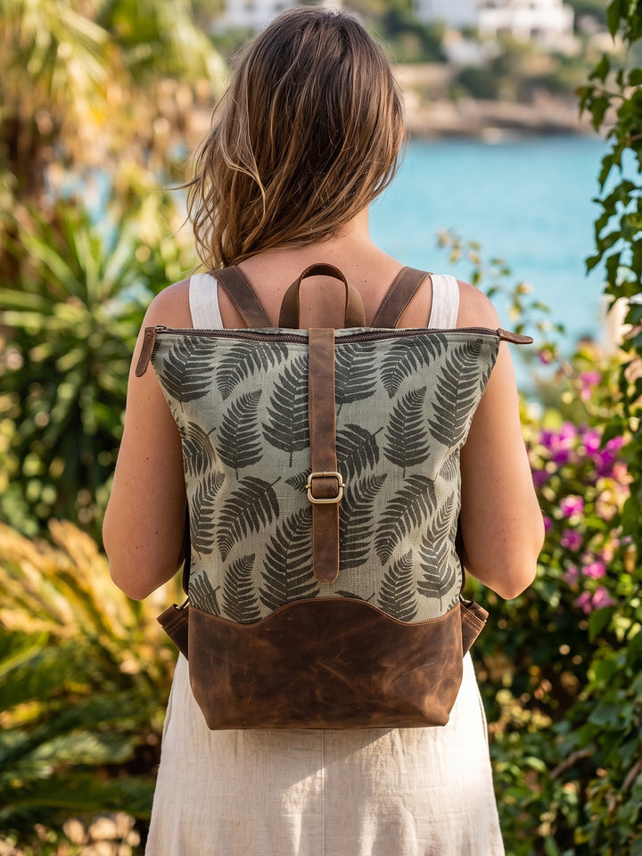 Fernwood Washed Jute & Leather Backpack