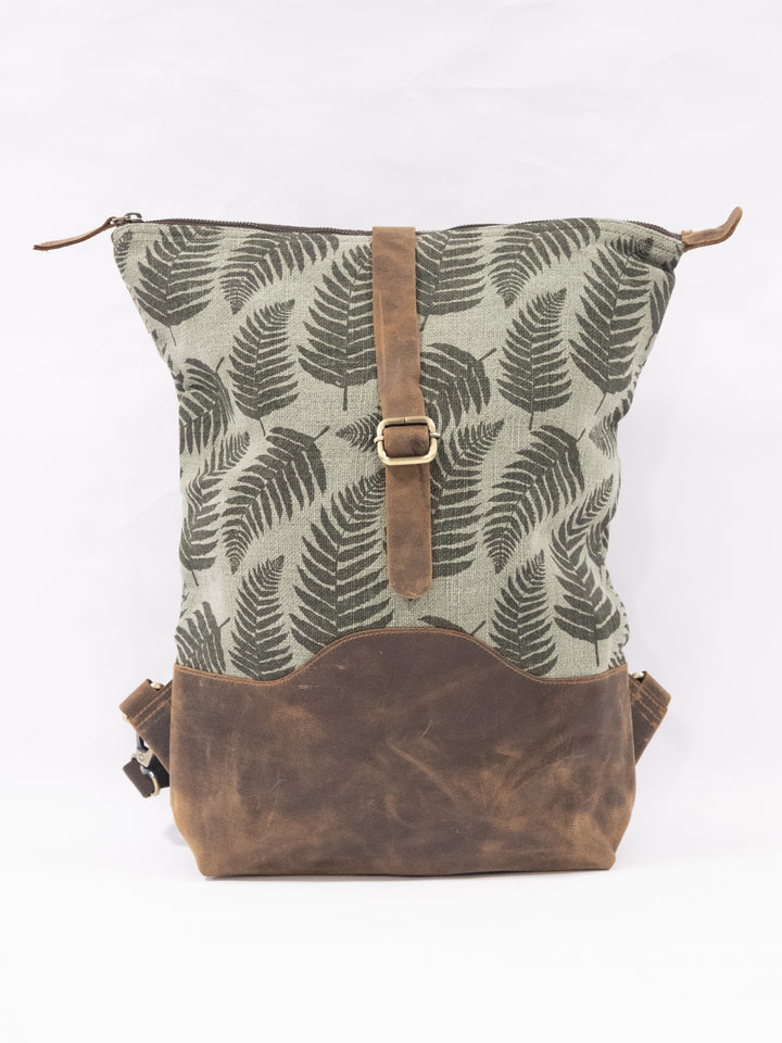 Fernwood Washed Jute & Leather Backpack