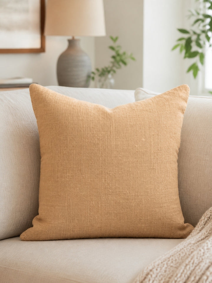 Golden Washed Jute Cushion Cover