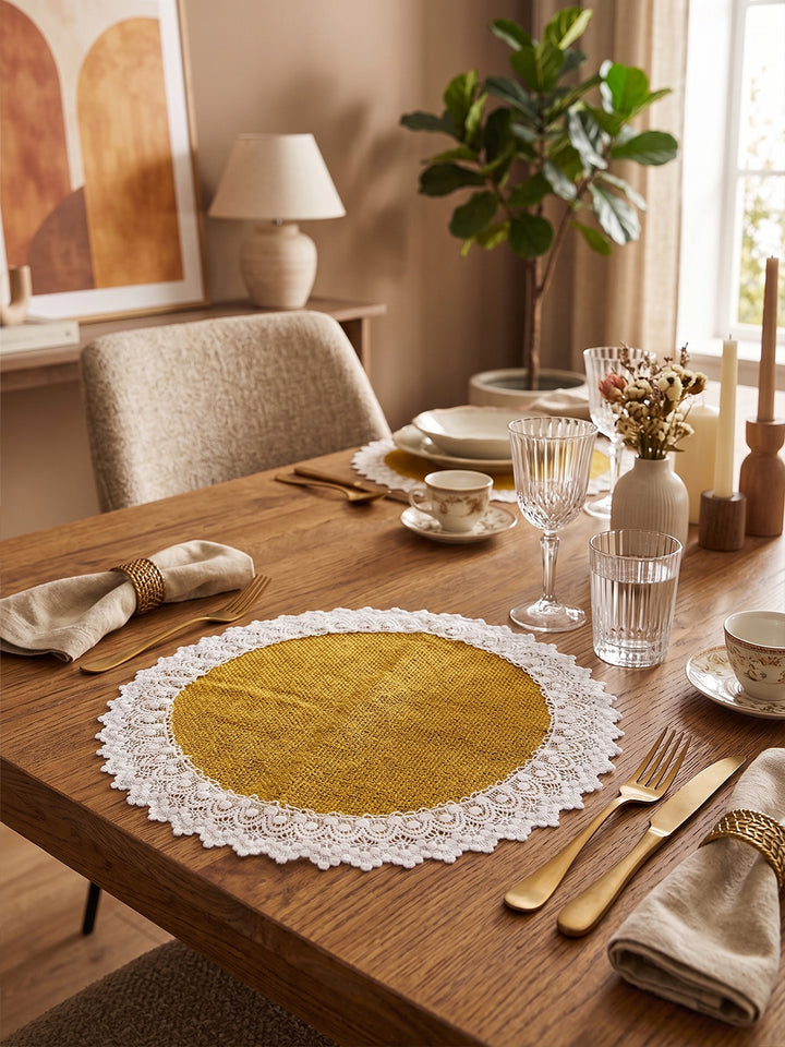 Golden Weave Lace Round Placemat