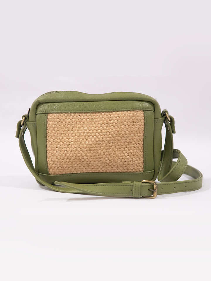 Olive Weave Jute ML16 Vegan Leather Crossbody Bag
