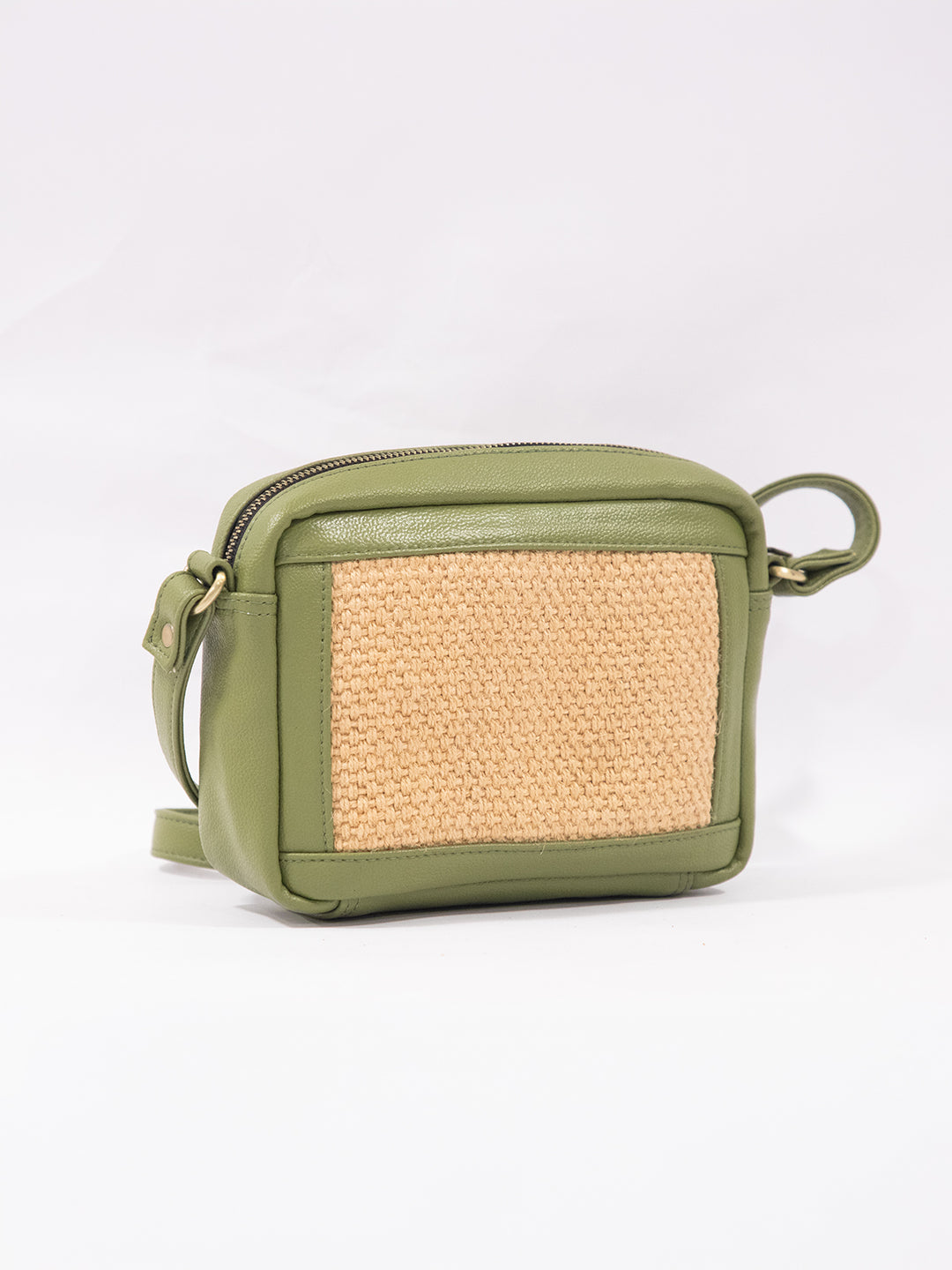 Olive Weave Jute ML16 Vegan Leather Crossbody Bag