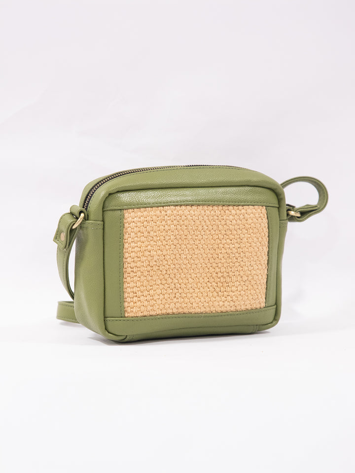 Olive Weave Jute ML16 Vegan Leather Crossbody Bag