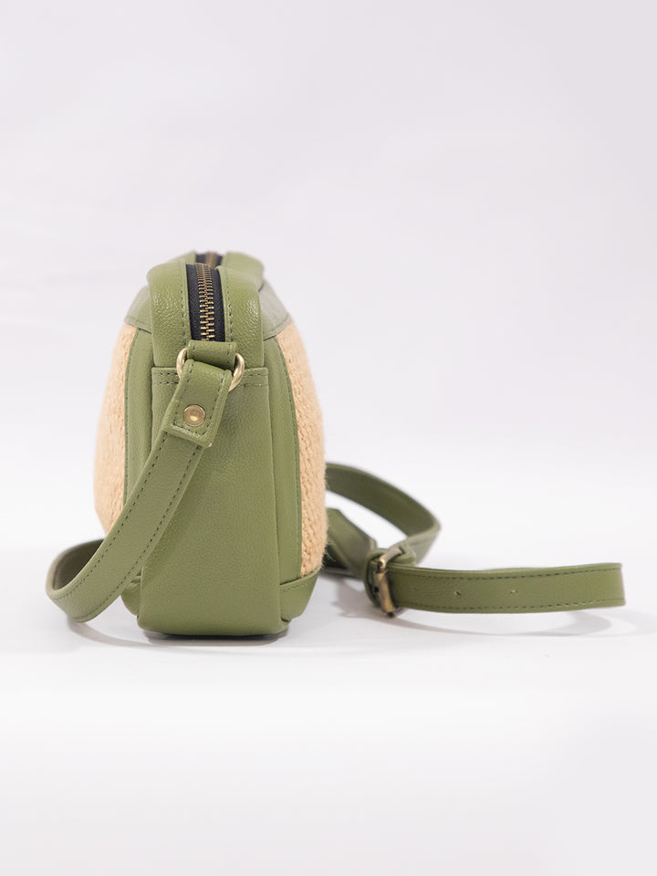 Olive Weave Jute ML16 Vegan Leather Crossbody Bag