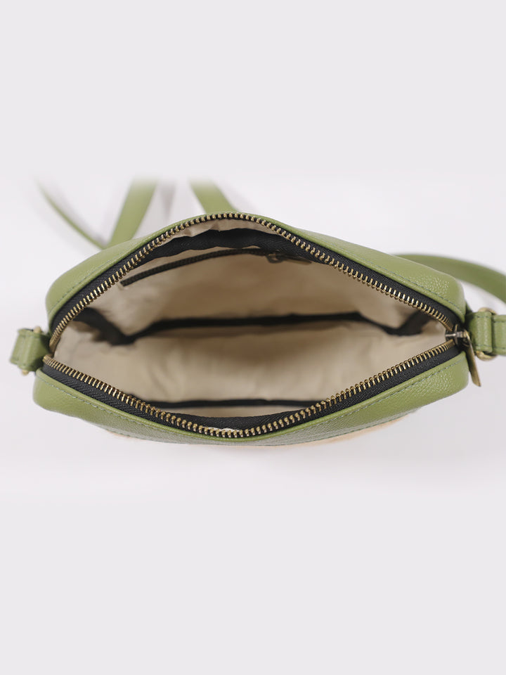 Olive Weave Jute ML16 Vegan Leather Crossbody Bag
