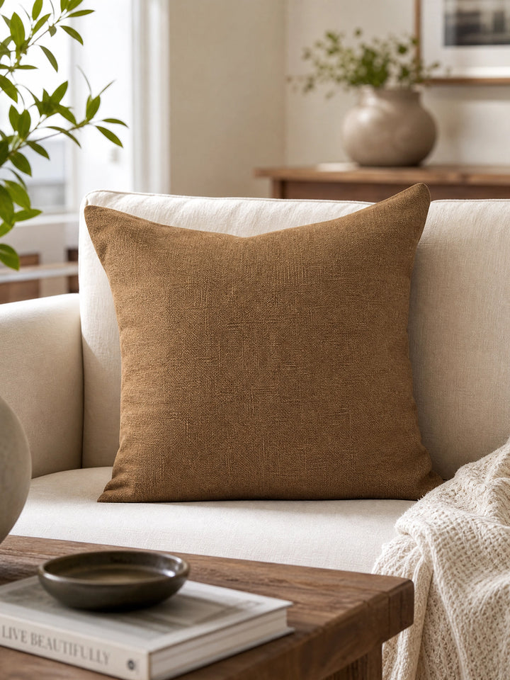 Warm Earth Washed Jute Cushion Cover