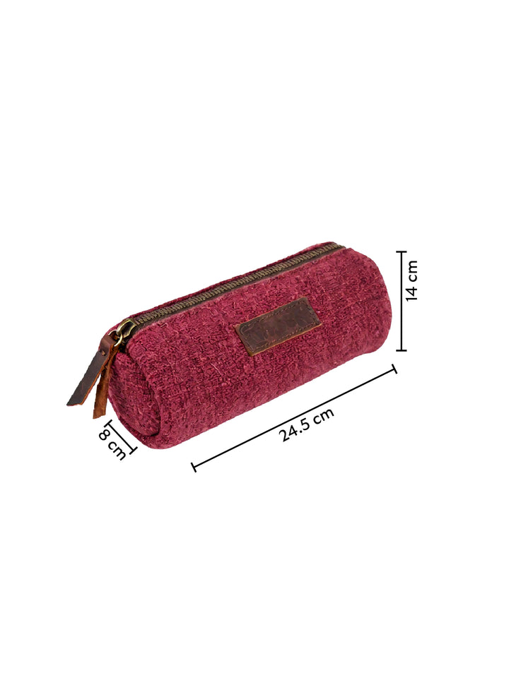 Burgundy Washed Jute Pencil Pouch