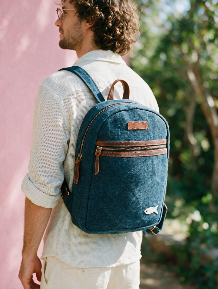 Indigo Voyager Washed Jute Backpack