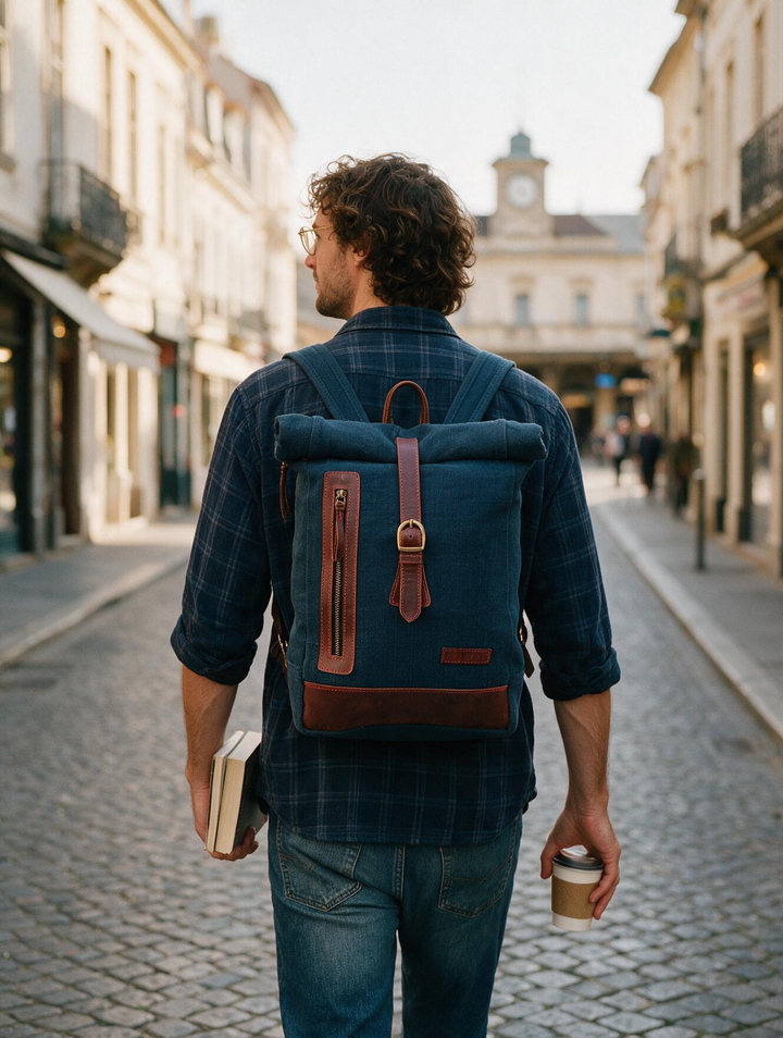 Navy Roll-Top Adventure Backpack
